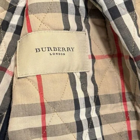BURBERRY London Navy Blue Quilted Check Lined Jacket